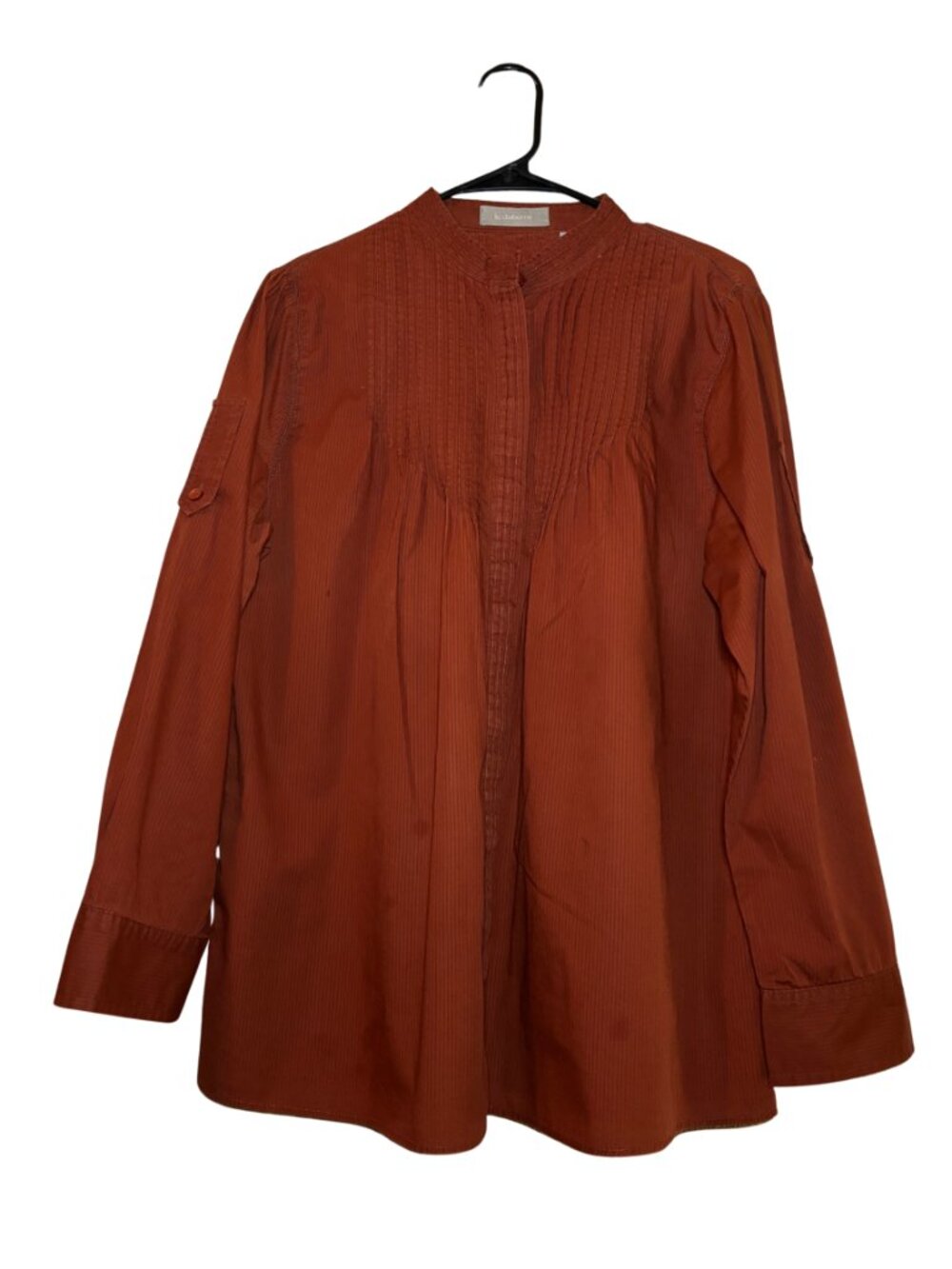 Liz Claiborne Women's Blouse Size 1X Rust Orange Pleated Roll Tab Sleeve Button - Picture 2 of 8